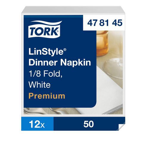 Serviette Dinner blanc pliage 1/8 12x50 serviettes - Tork LinStyle® Serviette Dinner blanc pliage 1/8 12x50 serviettes - Tork LinStyle®